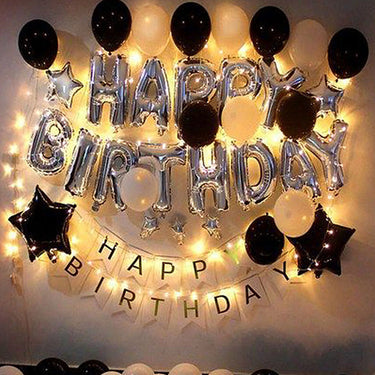 Black and White Birthday Surprise, Happy Birthday Balloon Set, T-Light Glass Candle Decor